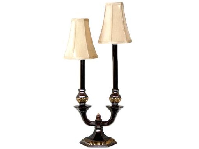 Dark Wood & Gold Twin Candlestick Lamp
